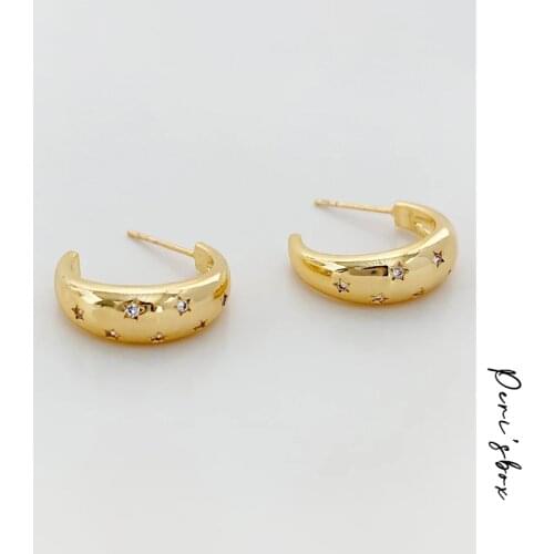 PerisBox Gold Color Copper Sparkly Zircon Star Hoop Earrings For Women Chunky Trendy Small Huggie Earring Romantic Summer Gifts