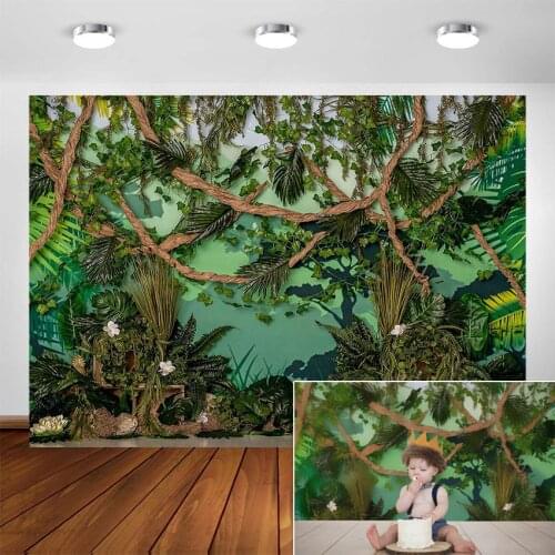Wild One Jungle Safari Photography Backdrop Baby Party Decoration Jungle Forest Animals Background for Photographic Photo Studio
