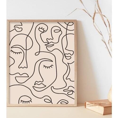 Trendy Beige Color Abstract Figure Outline Canvas Painting Poster Print Wall Art Pictures for Living Room Interior Home Decor