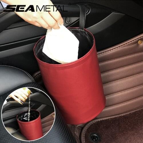 Universal Car Trash Can Foldable Car Dust Bin Bucket Hanger Garbage Pocket Trash Can Container Auto Interior Clean Accessories