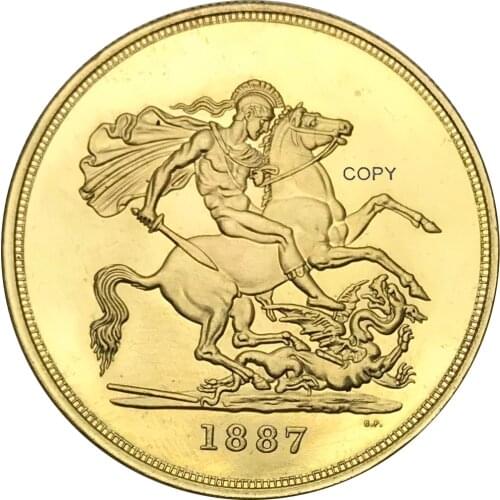 United kingdom 1887 British Sovereign Queen Victoria Jubilee Head Gold Coin Brass Metal Copy Coins
