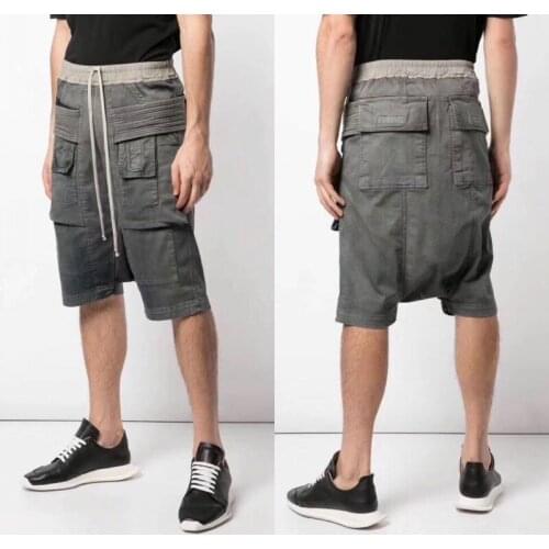 High Quality Fashion Mens Drop Crotch Harem Pants Drawstring Pockets Hip Hop Loose Shorts Man Casual Knee Length Baggy Shorts