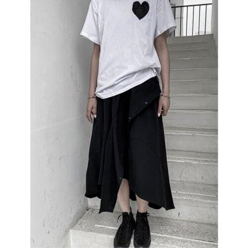 Large size black irregular high waist skirt womens 2021 summer fashion loose thin Street medium length A-line skirt