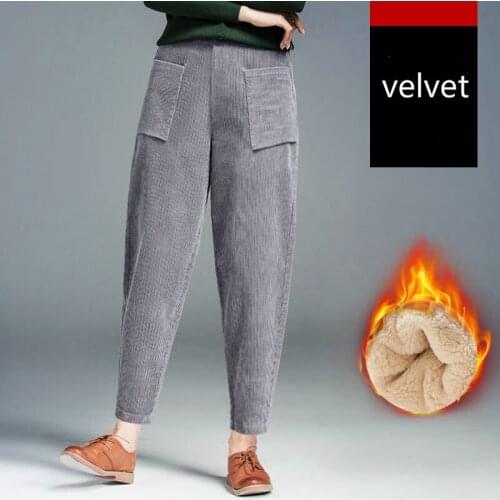 Loose Casual Korean Style Harem Pants Autumn Winter Pants Women 2021 Vintage Corduroy Pants Women Long Plus Velvet Trousers