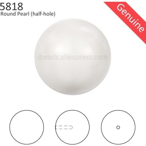 1 piece) 100% Original Crystal from Swarovski 5818 Crystal round pearls half drilled loose beads for DIY earrings and pendants