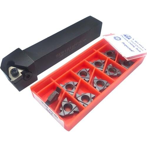 10pcs 16ER AG60 Carbide Inserts Thread Blade + 1pc SER1616H16 CNC Lathe Turning Tool Holder Thread Turning Tools With T15 Wrench
