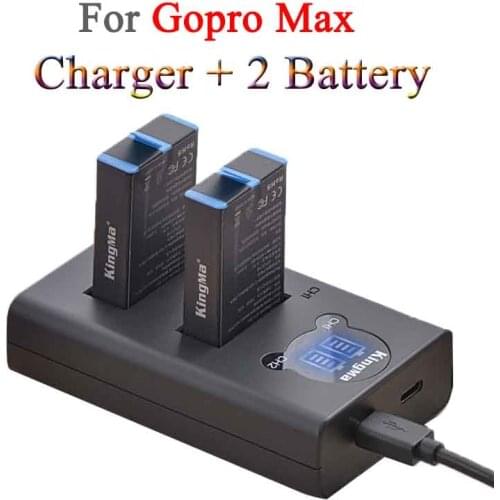 2pcs 1400mAh For Go Pro 360 Panoramic Camera Battery+USB Dual Charger For GoPro Max Camera Accessories