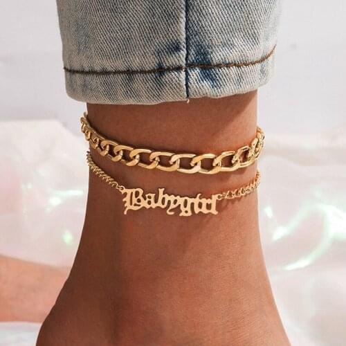 2 Pcs/Set Bohmian Gold Letter Babygirl Anklets for Women Personalize Summer Beach Foot Chain Anklets Set Jewelry Accessories