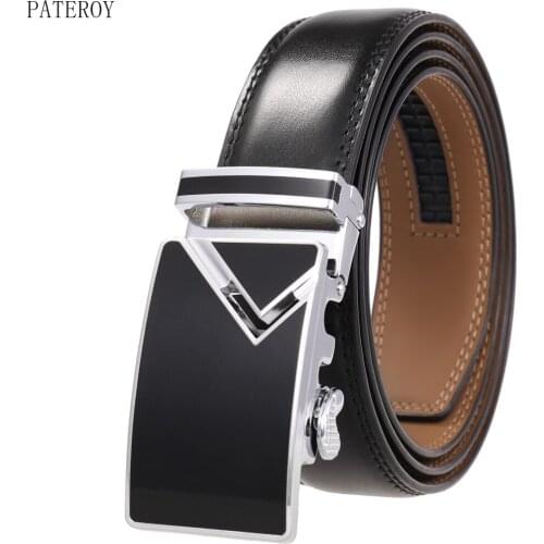 2021 Ratchet Belt for Men Genuine Leather Luxury Black Waist Strap Formal Business Mens Metal Automatic Buckle Belts Cinturon