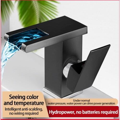 2021 LED Luminous Basin Faucet Copper Waterfall Water Temperature Control Discoloration Bath Washbasin Bathroom Sink Mixer Tap