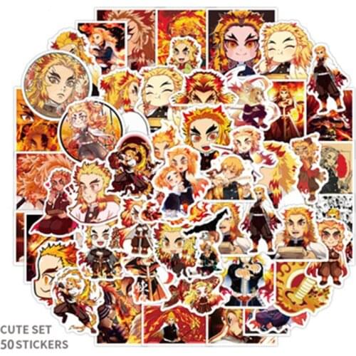 Takerlama 50PCS/a set Rengoku Kyoujurou Stickers Demon Slayer Kimetsu No Yaiba Anime Sticker For Laptop Luggage Guitar Suitcase