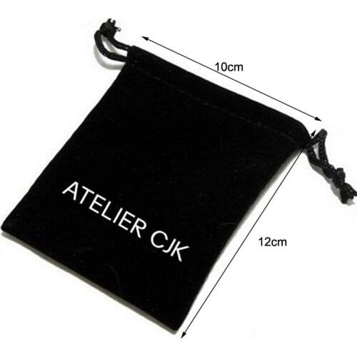 Customised Logo 500 PCS 10x12cm Drawstrings Black Velvet Bags Jewelry Pouches Printed With White Logo Ship by Fast Express
