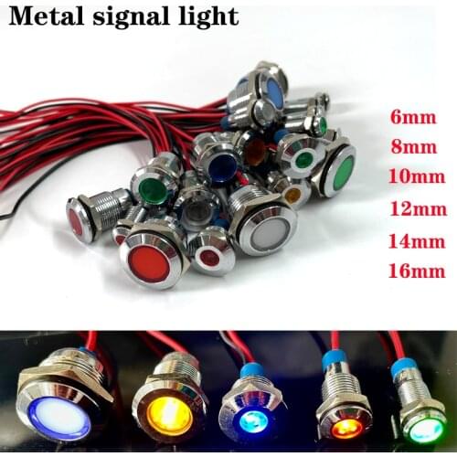 6mm 8mm 10mm 12mm 14mm Metal LED Warning indicator light Waterproof IP67 Signal Lamp Pilot Wires switch 3V 5V 12V 220V Red Blue