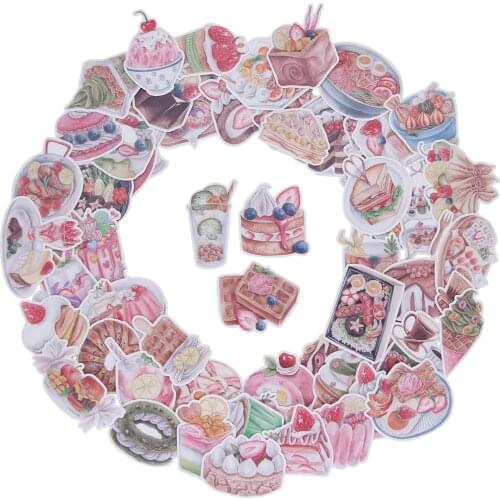 60pcs Yummy Waterproof Strawberry Cake Desserts Sweet Food Donuts Icecream Drinks Stickers Pack for DIY Crafts Decoration