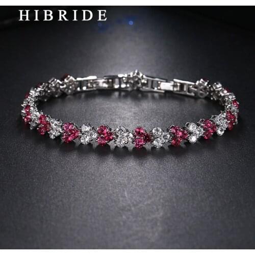 HIBRIDE Fashion Bracelets For Women White Red Heart Shape Cubic Zirconia Charm Bracelets For Party Gifts B-008