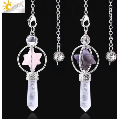 CSJA Merkaba Dowsing Pendulum Quartz Natural Stone Crystal Pink Reiki Healing Pendule Pendant Pendulums for Radiesthesia F770