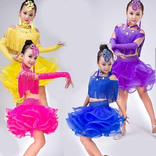 Childrens Latin dance costumes childrens girls Latin dance skirt sequins tassel show performances costumes