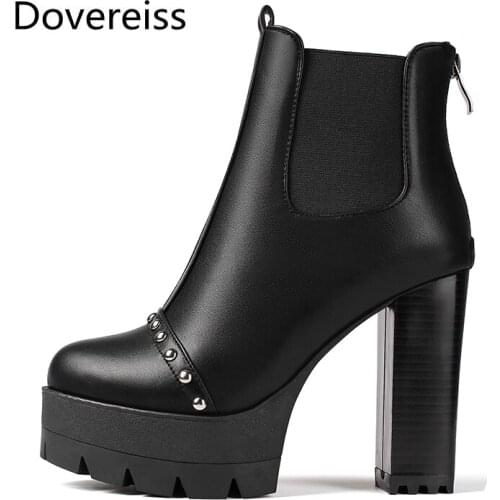 Dovereiss Fashion Womens Shoes Winter new Zipper Sexy Elegant platform Round toe Concise Mature Zipper Short boots big size 43
