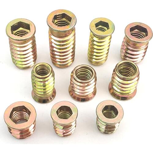 Hot sale 50pcs Furniture Embedded Insert Nut M6 M8 M10 Carbon Steel Metric Thread Hexagon E-Nut for wood bed sofa Screw fastener