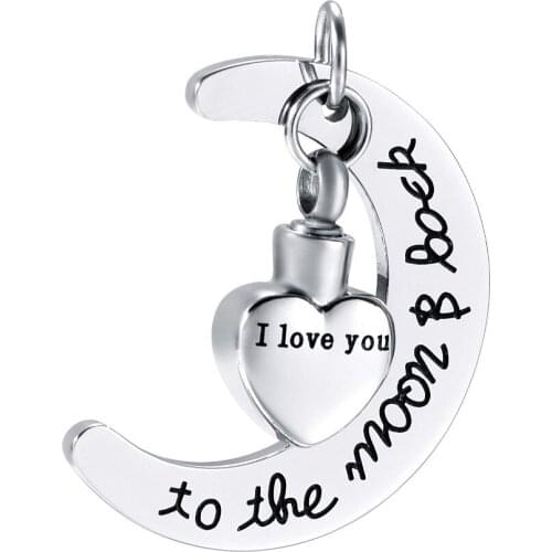 I Love You To The Moon Back Ashes Keepsake Stainless Steel Urn Necklace Memorial jewelry for Ashes