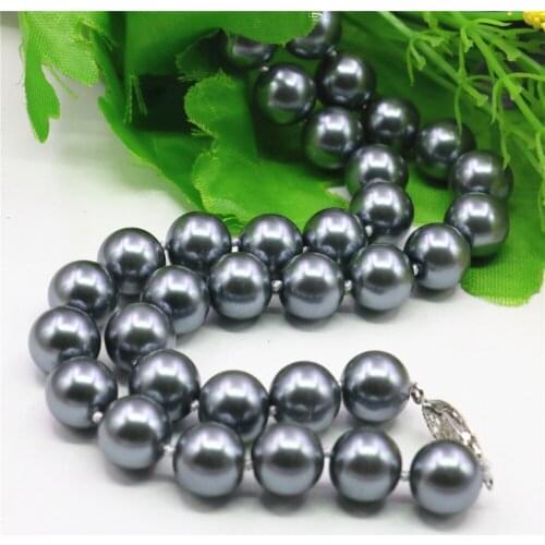 Classic Charm Jewelry Necklace 8/10/12mm Grey Artificial Shell Imitation Pearl Round Beads Moms Gift Rope Chain 18inch Y932