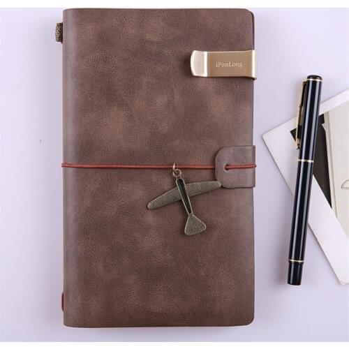 A6 Leather Notebook Handmade Vintage Cowhide Diary Journal Sketchbook Planner Airplane Travel Notebook Cover