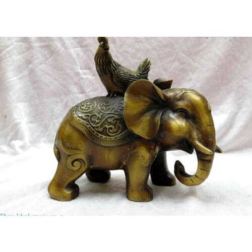 Brass sculpture China copper Feng Shui lucky Yuan bao elephant rooster Statue