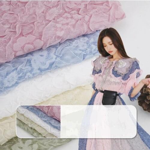 Multicolor 3D Flowers Printed Crepe Chiffon Georgette Tulle Fabric Causal Sportswear Camisole Dress For Women By The Meter