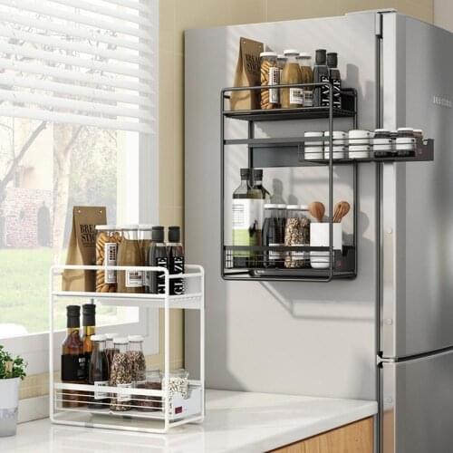 Multi-function Two/Three Layer Magnetic Adsorption Refrigerator Side Rack Wall-mounted Storage Holder Kitchen Towel Shelf