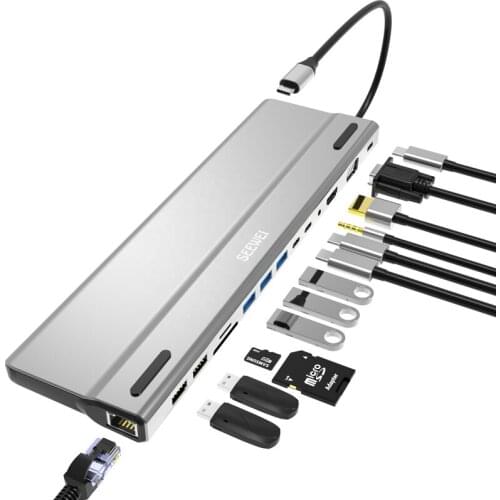 Multifunction otg 4K 1080P USB 3.0 14 in 1 usb 3.1 type c hub For Computer Mobile Phone laptop Aluminium Shell hub