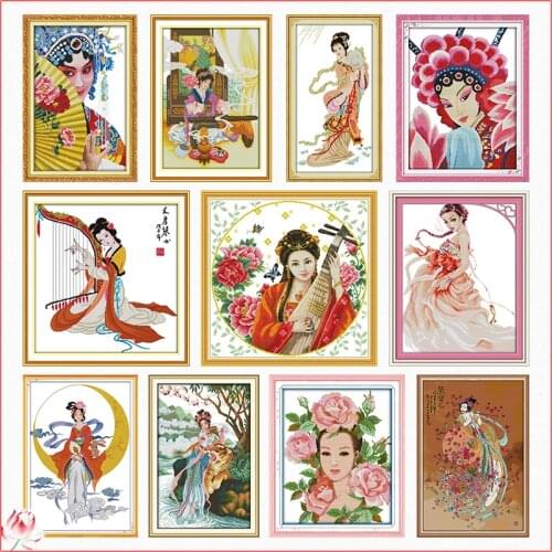 Ancient Classical Beauties Cross Stitch Kit Pattern Chinese Embroidery Set 11CT 14CT Needlework Traditional Craft Home Deco Gift