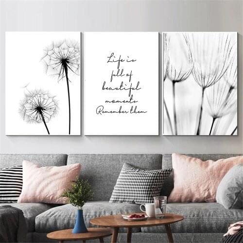 Nordic Dandelion Plant Wall Art Posters And Prints Quotes Canvas Painting Black White Pictures Minimalist Living Room Home Decor