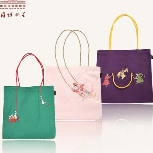 NMC Set of Chinese-style color-contrast ladies' canvas shoulder bags - ideal for students shopping with friends