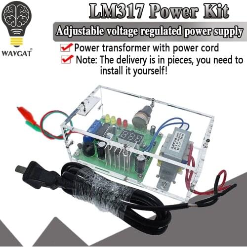 EU 220V DIY LM317 Adjustable Voltage Power Supply Board Learning DIY Kit With Case output 1.25V-12V