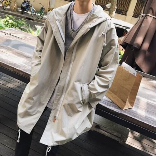 Casual Cotton Solid Color Thin Zipper Long Sleeve Windbreaker Men Jacket 2020 Autumn Korean Streetwear Cap Loose Coat