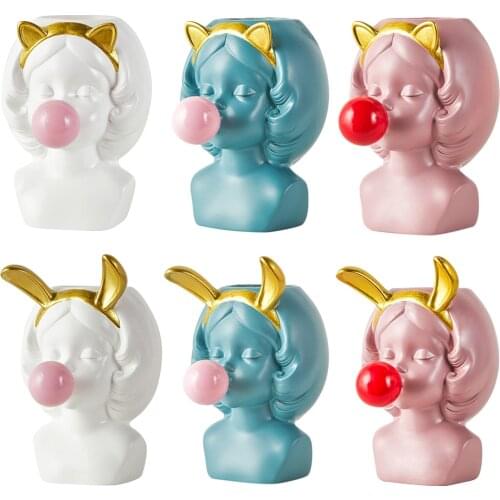 Resin Plant Pot Cute Girl Blowing Bubbles Succulent Planters Vinyl Flower Pot for Home Tabletop Decor Various Styles Available