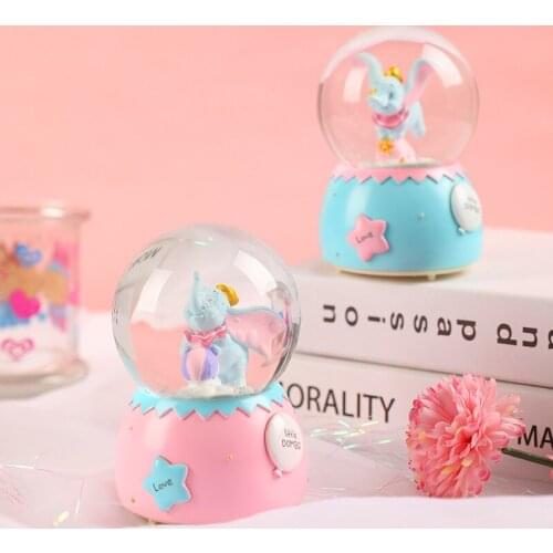 5/7 Inch Light Crystal Ball Rotating Music Box , 3d fly elephant Globe Glass , Wedding Gift , Valentines Gift