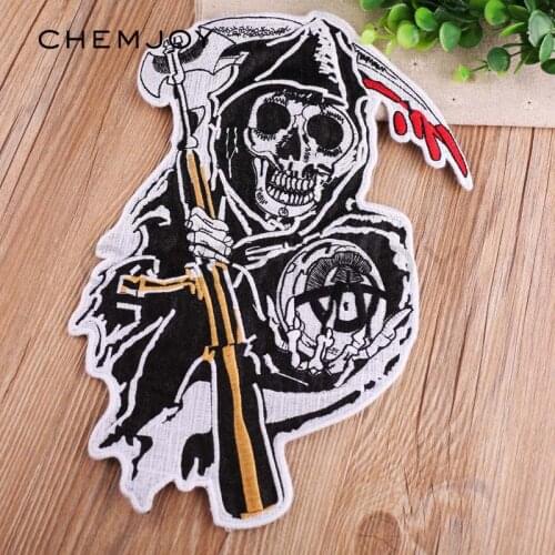 Embroidery Skull Patch Sons of Anarchy Large Sewing on Motorcycle Appliques for Jackets Clothing Sticker Biker Patches