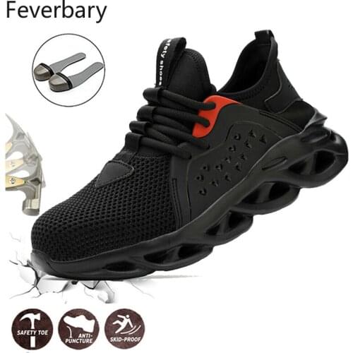 Feverbary Safety Shoes Men Indestructible Steel Toe Cap Anti-smash Work Boots Outdoor Hiking Comfortable Breathable Sneakers