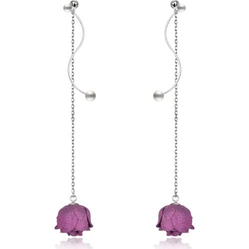 ZEMIOR Long Tassel 925 Sterling Silver Romantic Rose Flower Earrings Dangle For Women Luxury Shell Pearl Earrings Jewelry