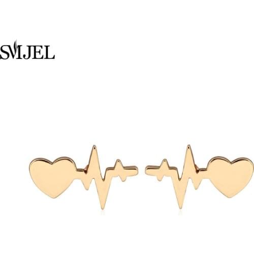 SMJEL New Fashion Love Heart with Heartbeat Stud Earrings Women Electrocardiogram Earings Girl Gifts brincos S175