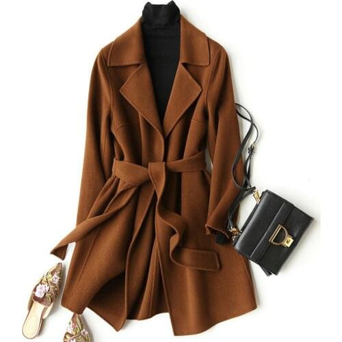 2020 Wool Women Long Jacket Woolen Korean Coat Spring Autumn Womens Coats Brown Abrigos Mujer Elegante KQN37033-1 KJ2328