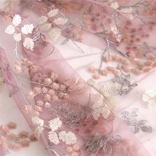 Pink gold sequins metallic embroidery lace Fabric sequins mesh tulle fabric for dance wear evening wear DIY Costumes 91 X 130CM