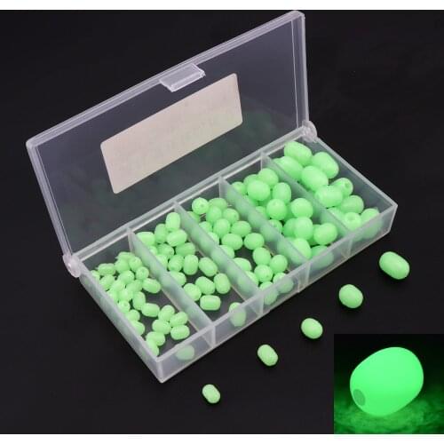 100pcs Oval Soft Plastic Luminous Glow Fishing Beads Sea Fishing Lure Float Tackles Tools Eggs for Rig