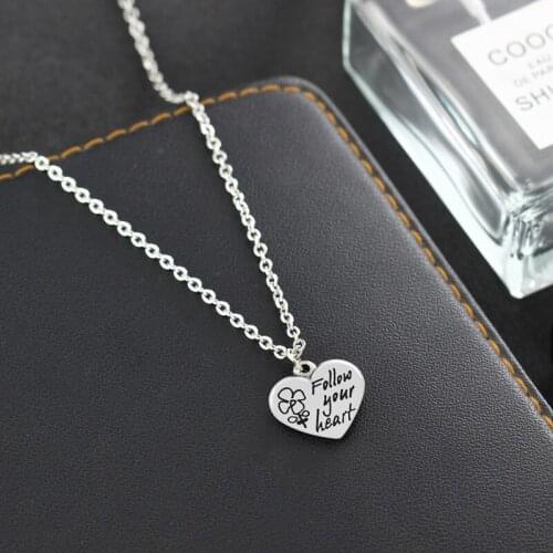 12PC Inspirational Necklace Follow Your Heart Heart Pendant Charm Necklaces Women Men Family Friends Party Gifts Jewelry Fashion