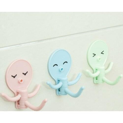 3Pcs Creative Cute Octopus Sticker Hooks Keys Jewelry Kitchen Sundries Hanging Holders for Fridge Cupboard Bathroom Wall 3 hooks