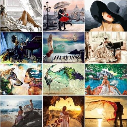 LUOVIZEM 5D Diamond Painting Romance Portrait Embroidery Sunset Scenery Home Decor Full Square/Round Drill Painting