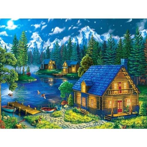 ARMYQZFull Drill Square Diamond Painting 5D House Diamond Art Embroidery Landscape Mosaic Home Decoration