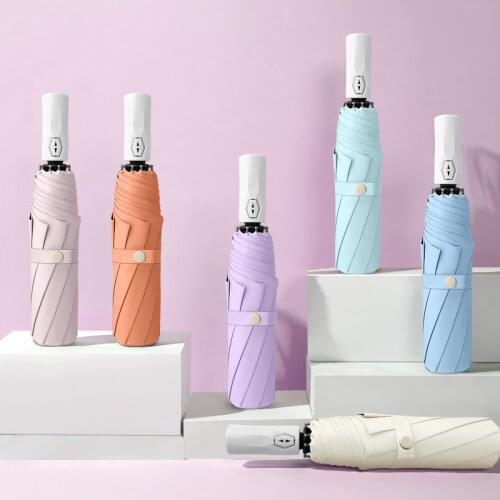 UV Clear Automatic Umbrella Three-folding Thickened Black Glue Sunscreen Umbrellas Color Coating Umbrella For Women Girl Parasol