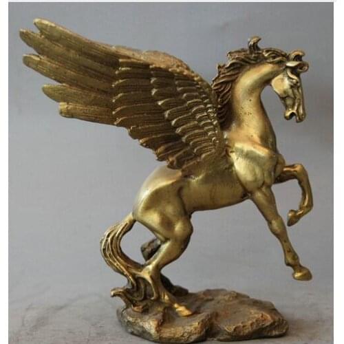 Bronze 7" Chinese Brass Feng Shui animal Zodiac Year run fly Horse sculpture Statue decoration bronze factory